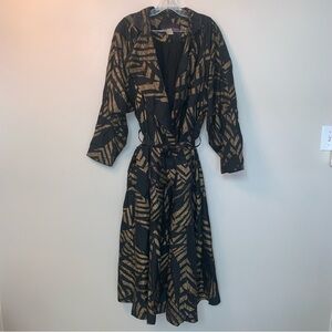 Vintage Jean Claude Poitras Belted Black and Bronze Patterned Trench Maxi Coat